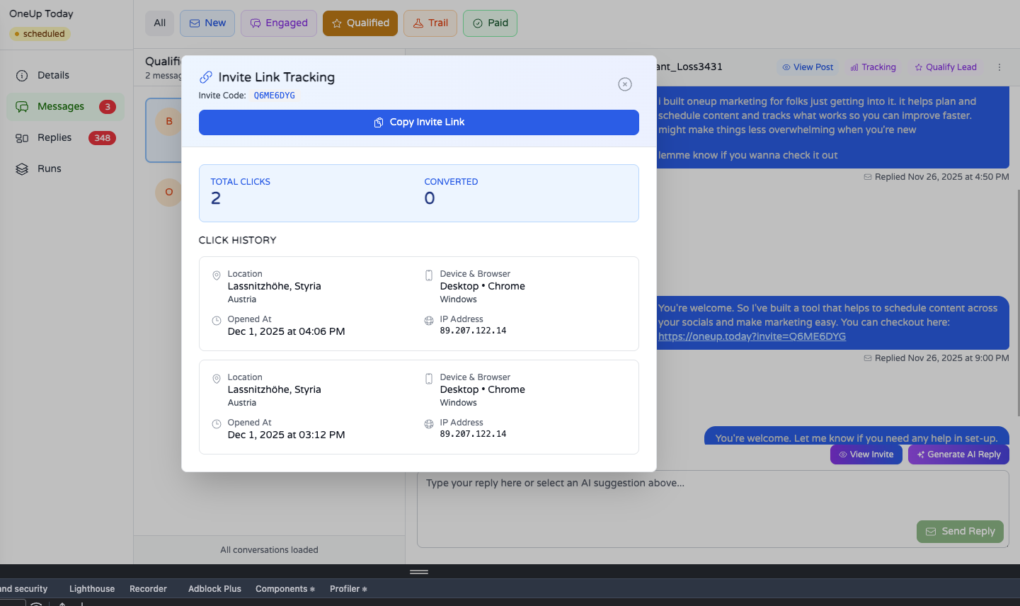 Invite link usage across devices and locations